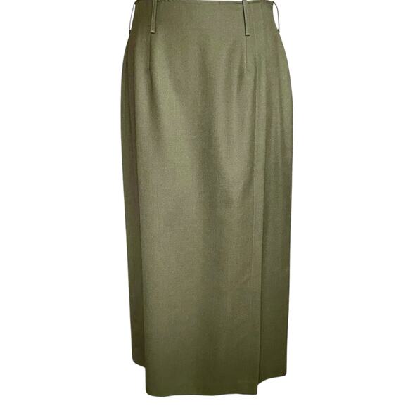 J. McLaughlin for Sanyo Olive Green 100% Wool Midi/Maxi Straight Skirt Size 14 - Picture 1 of 8